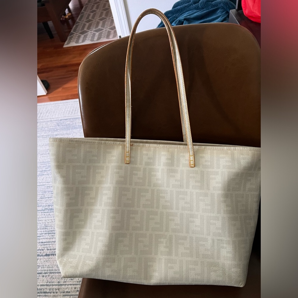 Vintage Fendi ivory leather tote bag